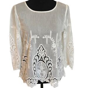 Dolce Vita Womens Button Back Silk Cotton Lace Crochet Blouse White Small